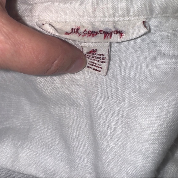 JM Collection White LINEN  Blouse w/ eyelet embroidery, button up long sleeve 14 - Picture 10 of 13